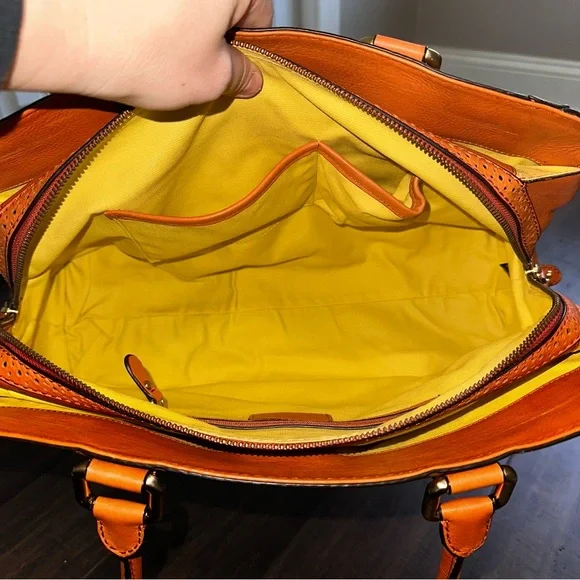 Antonio Melani Y2K Orange Leather Leopard Calf Hair Large Satchel Tote Tassels - Picture 13 of 16